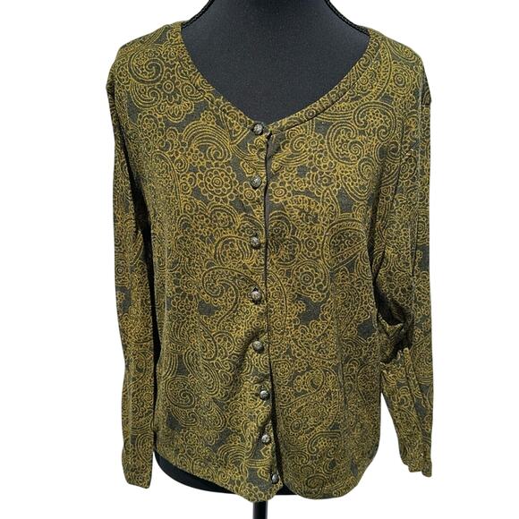VTG Rafaella Button Down Cardigan Sweater Top Women’s Size X Large XL Black Gold - Picture 1 of 6
